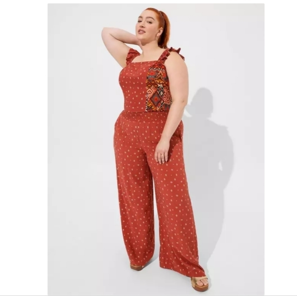 Torrid Pull On Wide Leg Challis Smocked Waist High Rise Womens Pants Siz…
